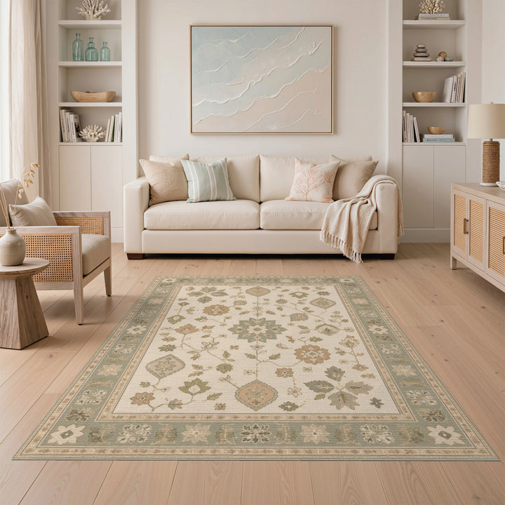 Beige Floral Vintage Medallion Area Rug