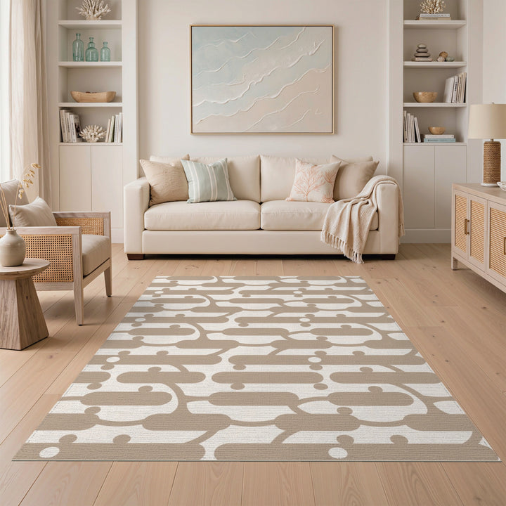 Interlocking Geometric Beige Area Rug