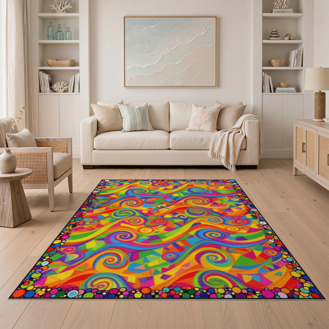 Abstract Area Multi-color and Patterns Vibrant Rainbow Swirl Abstract Area Rug