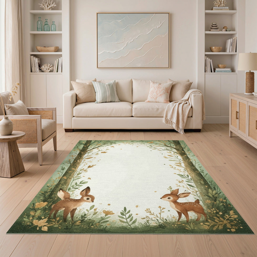 Whimsical Forest Fawns Kids Area Rug