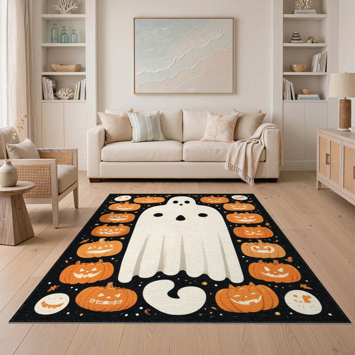 Ghost and Pumpkins Halloween Washable Area Rug