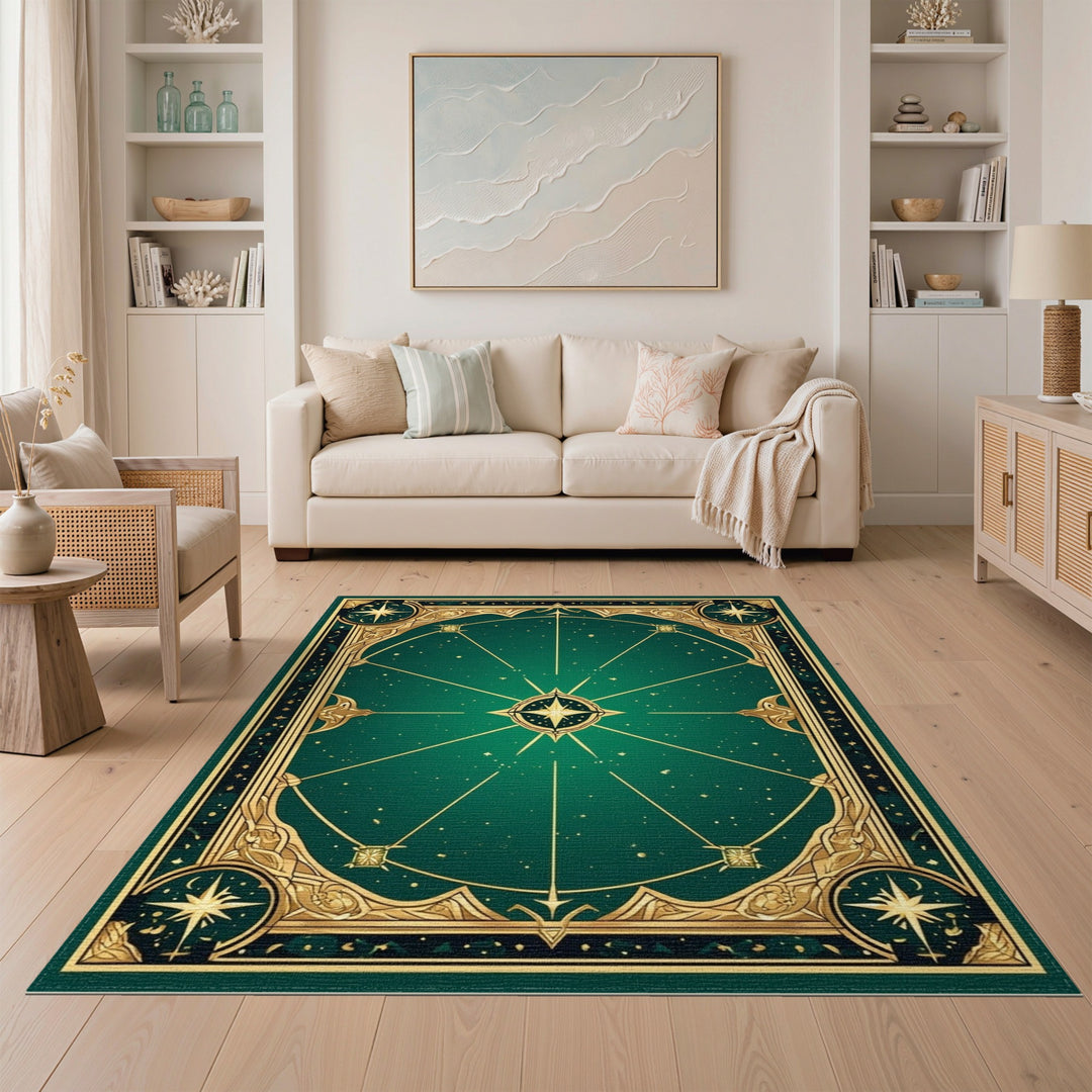 Geometric Modern Green Celestial Starburst Area Rug