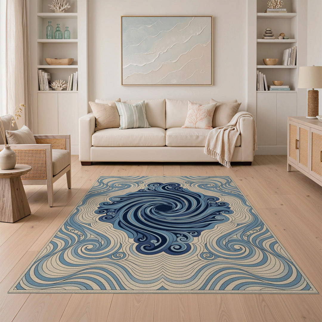 Blue and Teal Blue Swirl Vortex Area Rug