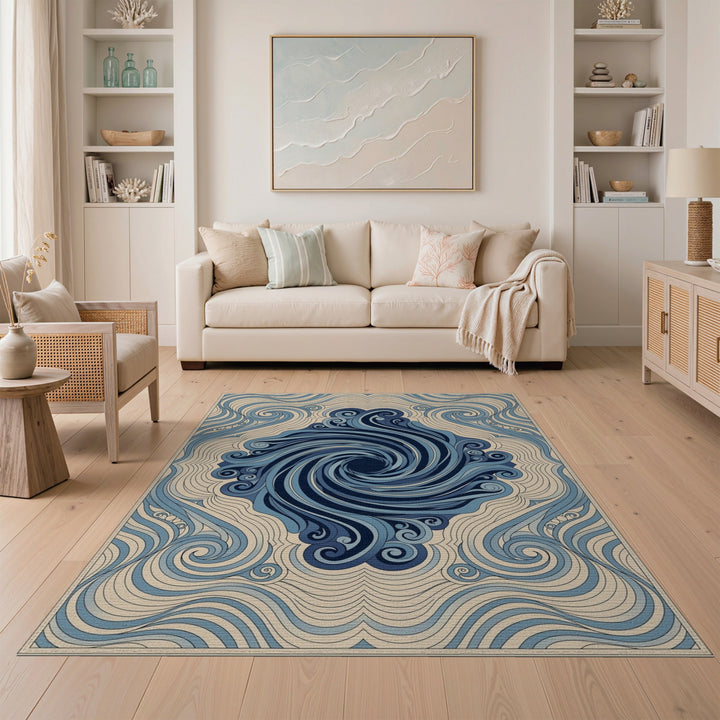 Blue and Teal Blue Swirl Vortex Area Rug