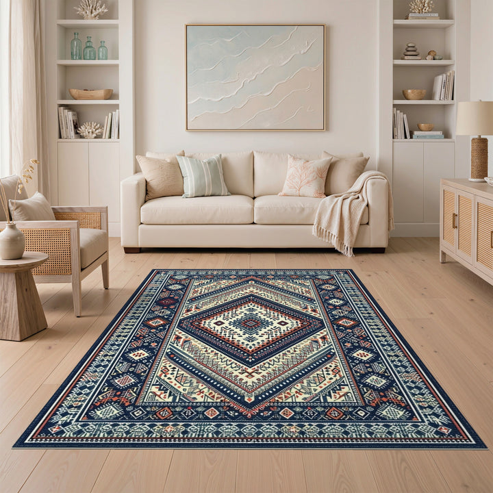 Navy Blue Tribal Diamond Area Rug