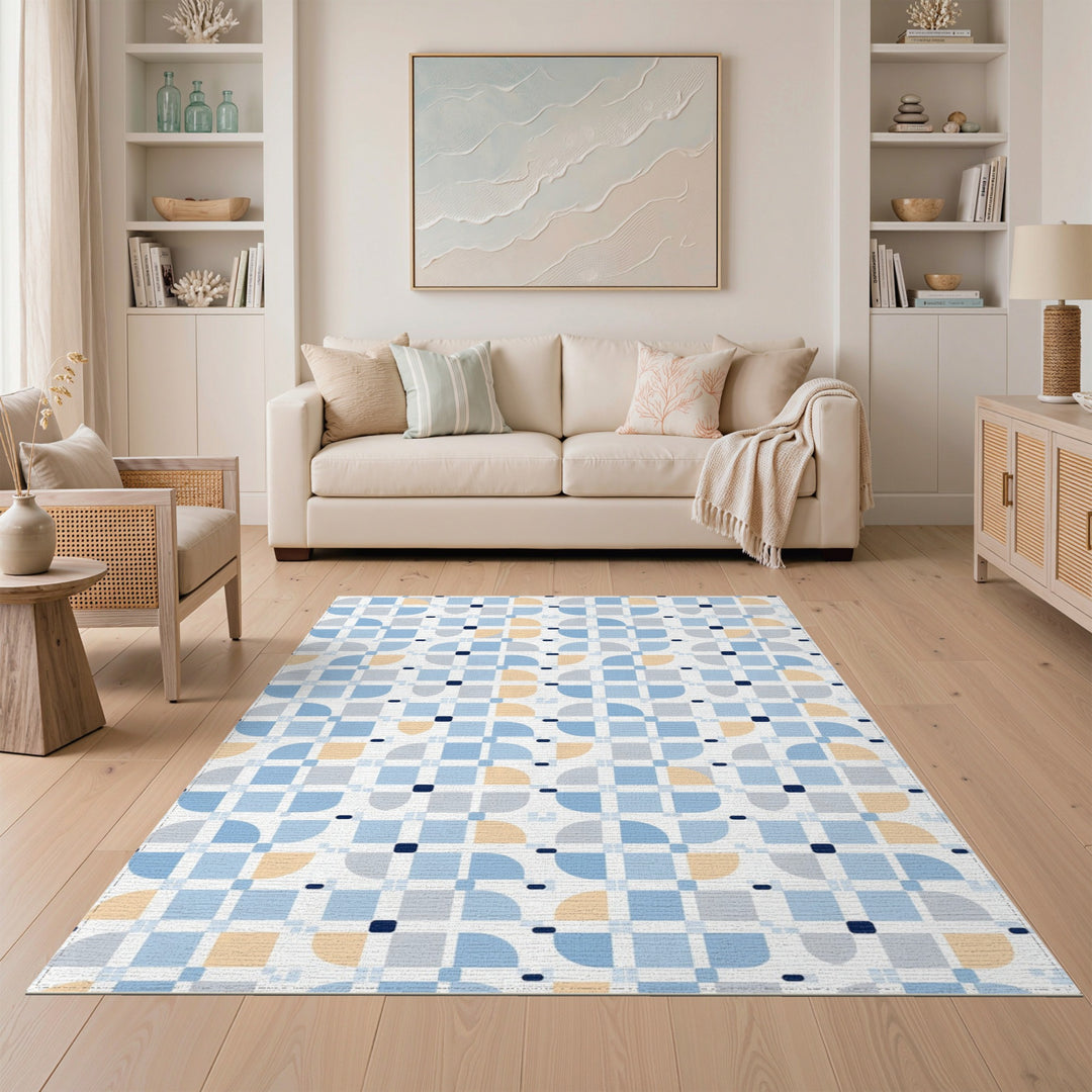 Blue Geometric Semi-Circle Area Rug