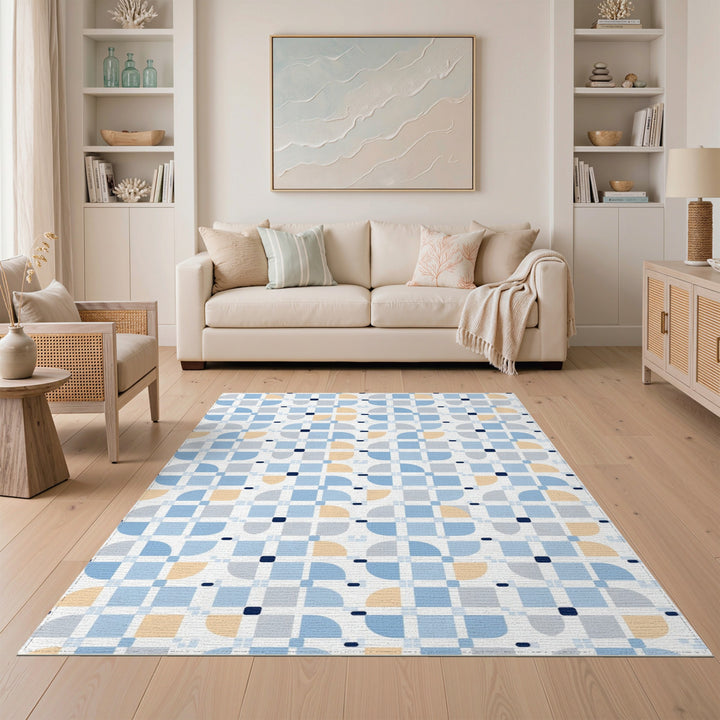 Blue Geometric Semi-Circle Area Rug