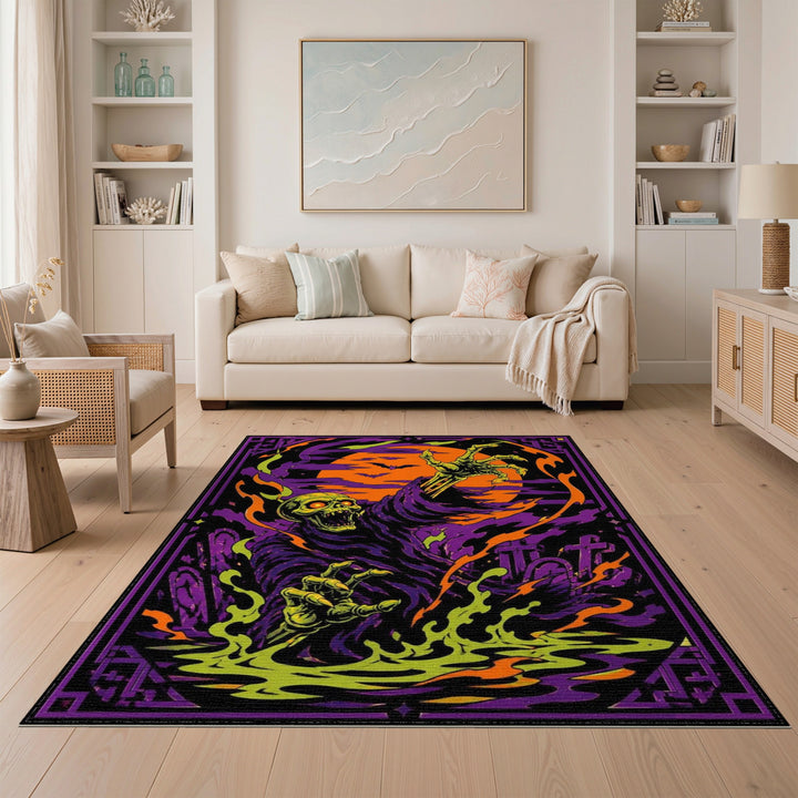 Neon Zombie Skeleton Rising Area Rug