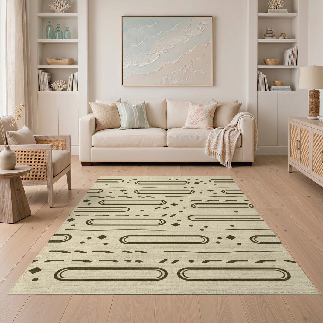 Beige Geometric Modern Area Rug