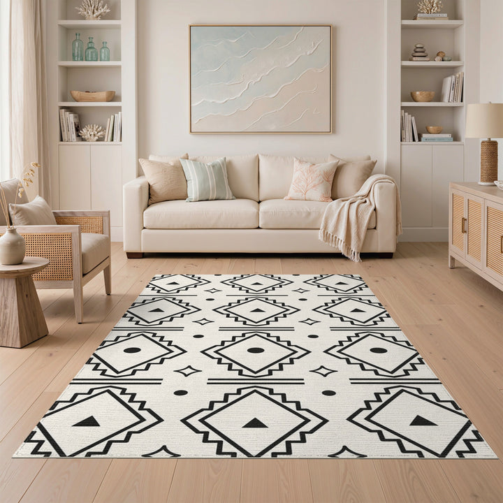 Black White Geometric Tribal Area Rug