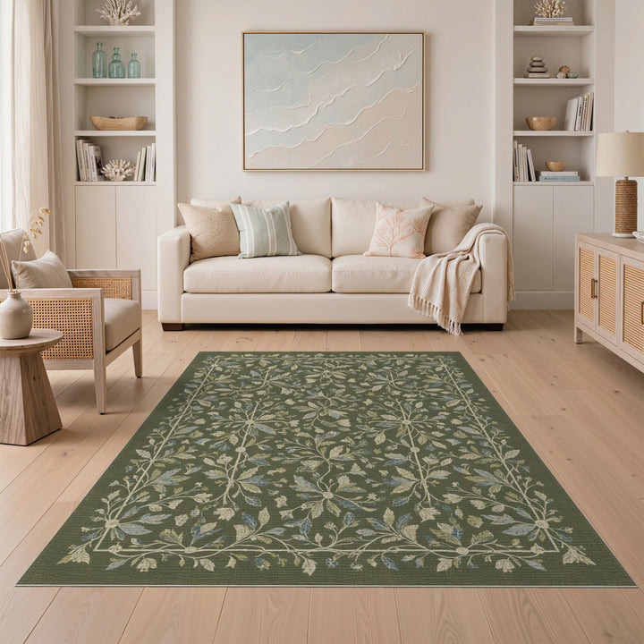 Green Floral Vintage Area Rug