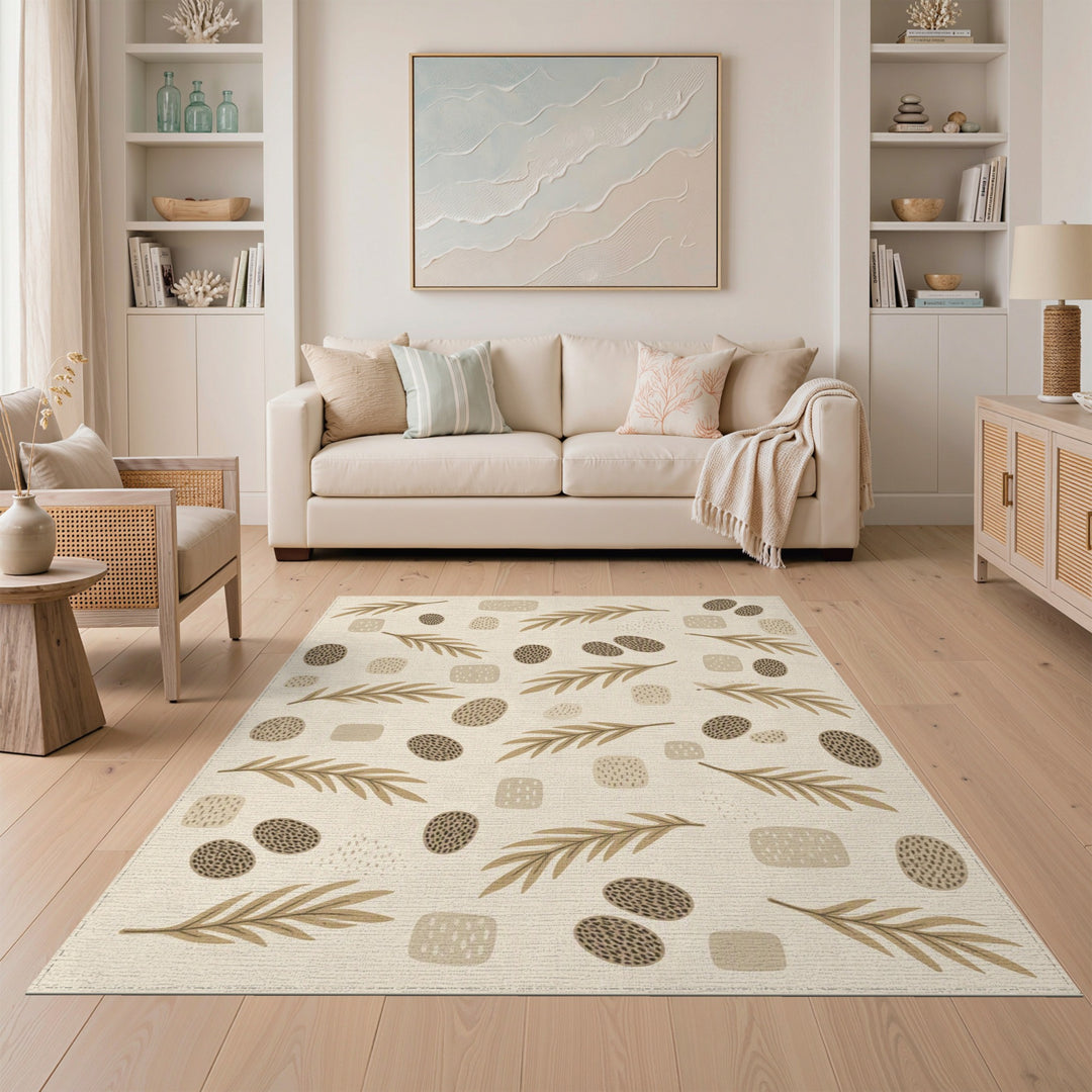 Beige Abstract Leaf and Dot Area Rug