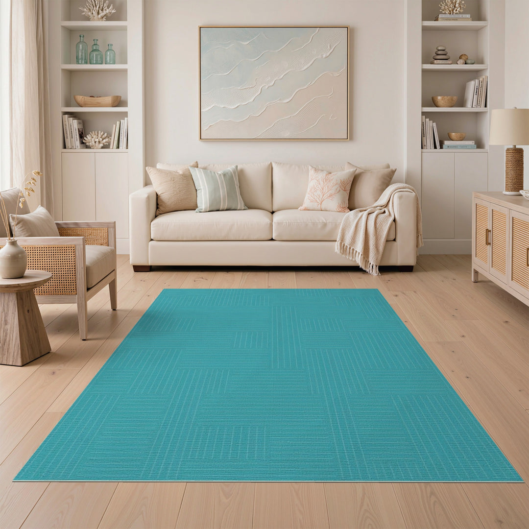 Geometric Modern Blue and Teal Geometric Block Area Rug