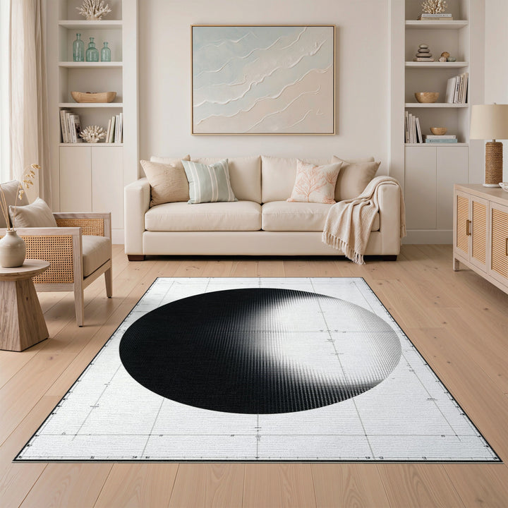 Black White Halftone Circle Area Rug