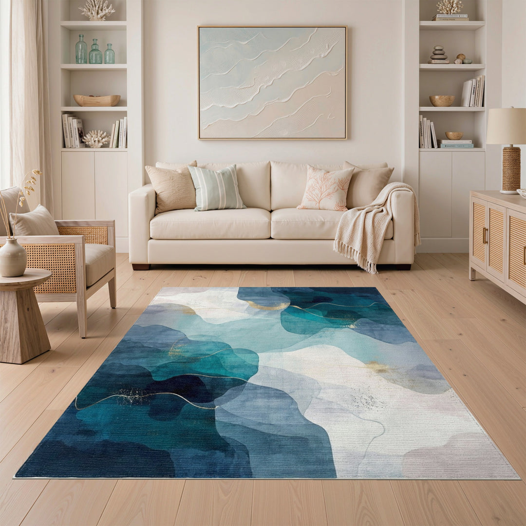 Abstract Area Teal Blue Abstract Area Rug