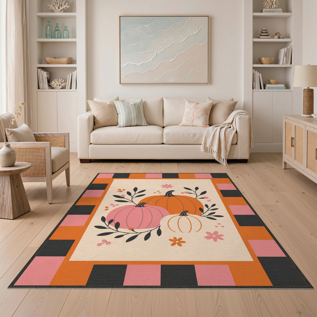 Pumpkin Trio Multi-Color Checkered Area Rug