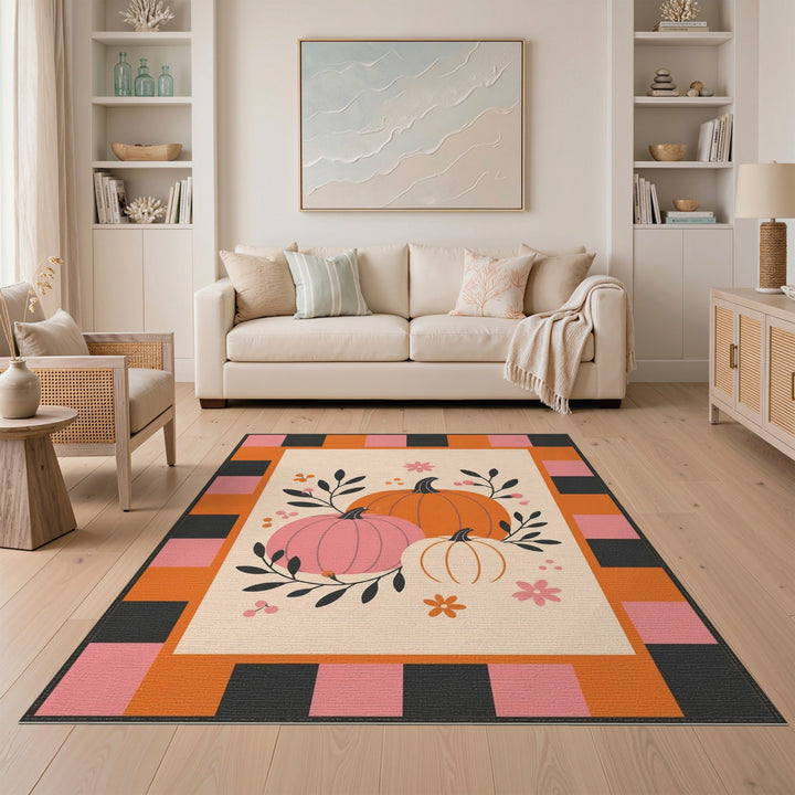 Pumpkin Trio Multi-Color Checkered Area Rug