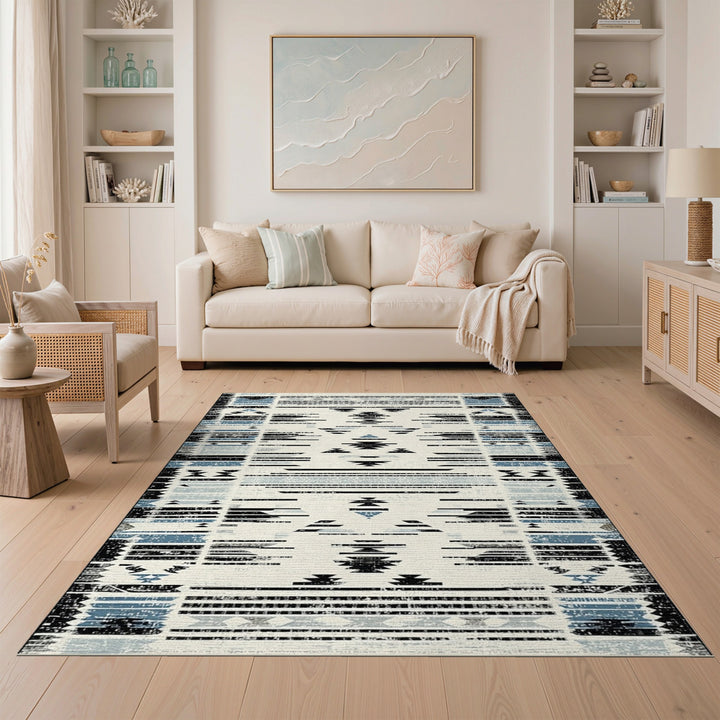 Heritage Tribal Blue Geometric Tribal Area Rug