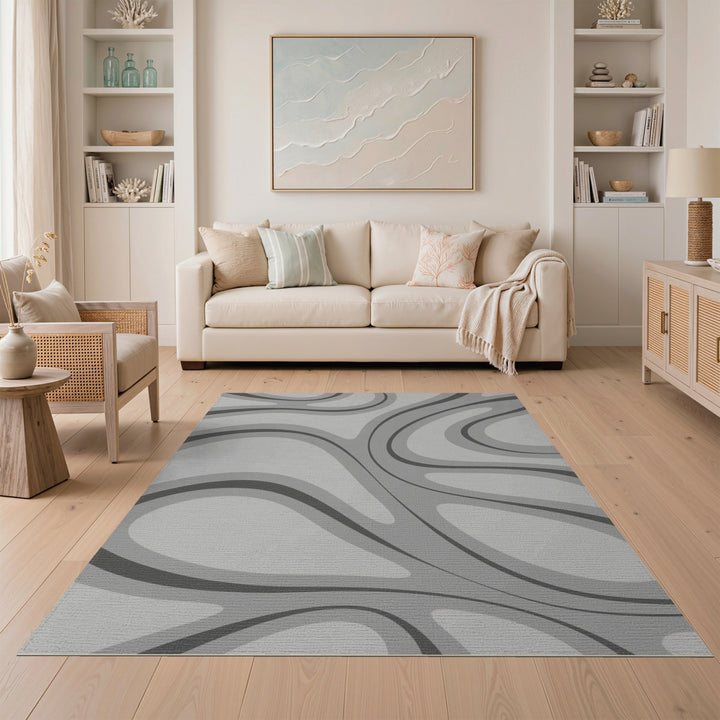 Grey Abstract Wave Area Rug