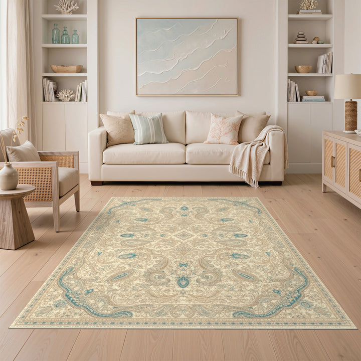 Blue Teal Persian Paisley Area Rug