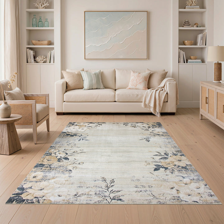 Vintage Floral Beige Area Rug