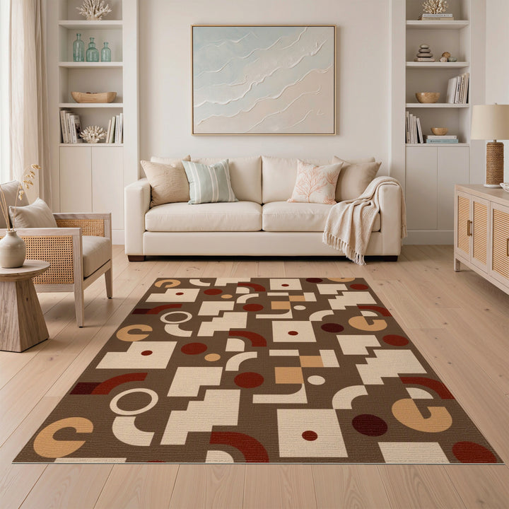 Modern Geometric Brown Tan Area Rug