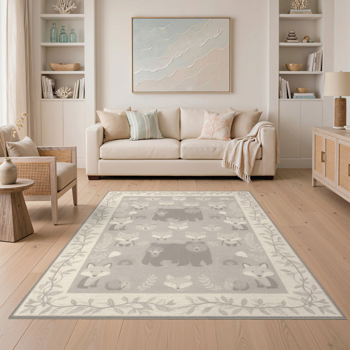 Grey Fox and Bear Kids Area Rug