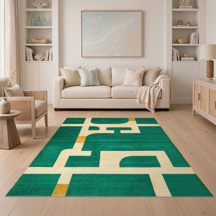 Green Geometric Modern Area Rug