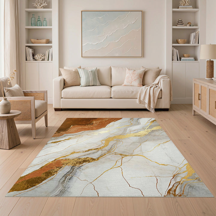 Brown Marble Gold Vein Area Rug