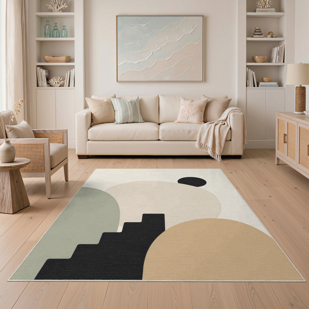 Beige and Neutral Abstract Beige Geometric Abstract Area Rug