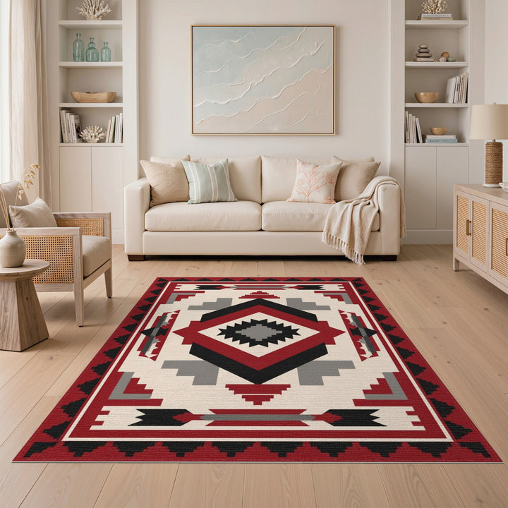 Red Southwestern Geometric Area Rug