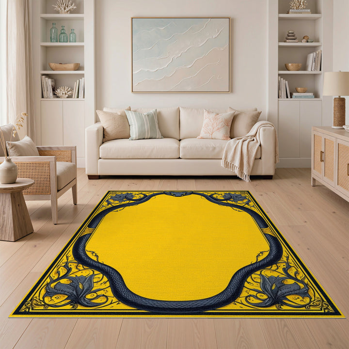 Black Serpent Yellow Area Rug