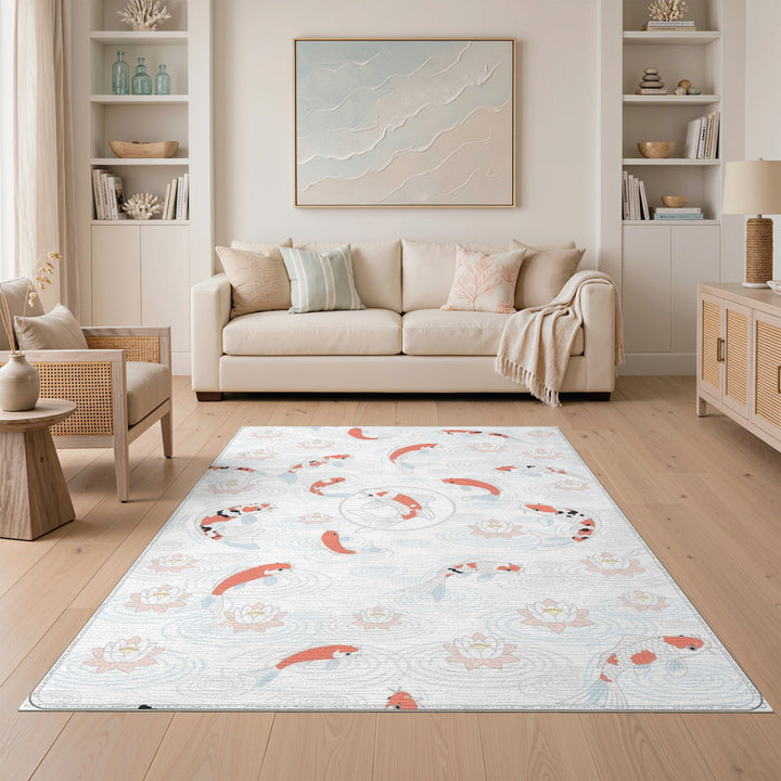 Koi Lotus Washable Area Rug