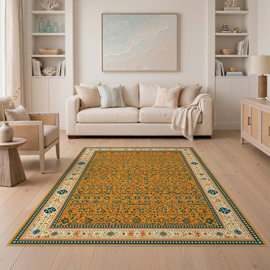 Vibrant Orange Traditional Persian Area Rug