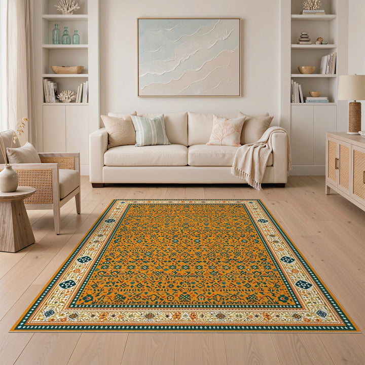 Vibrant Orange Traditional Persian Area Rug