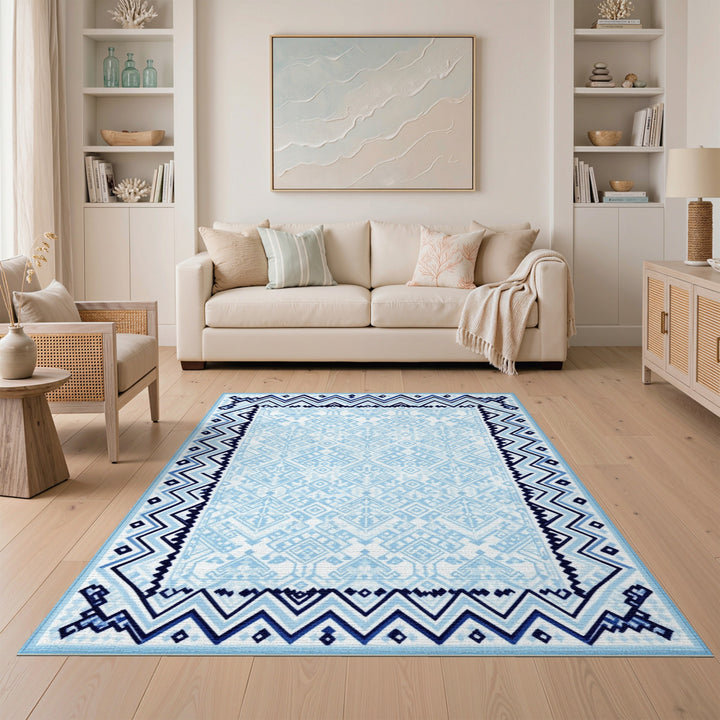 Geometric Modern Blue Geometric Chevron Area Rug