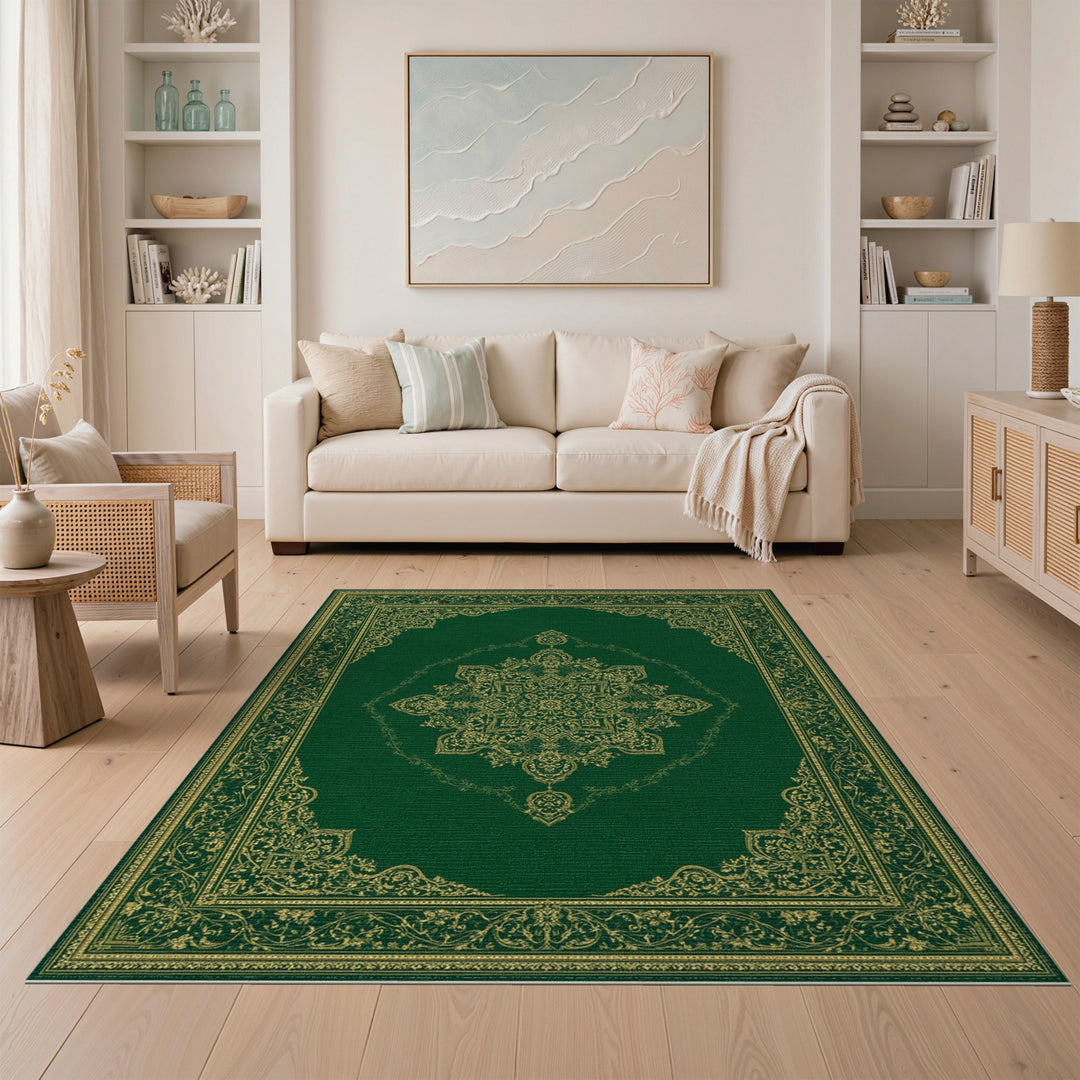 Green Persian Medallion Traditional Persian Area Rug