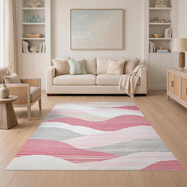Pink Abstract Wave Area Rug