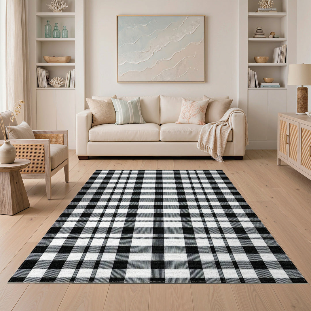 Black White Checkered Geometric Area Rug