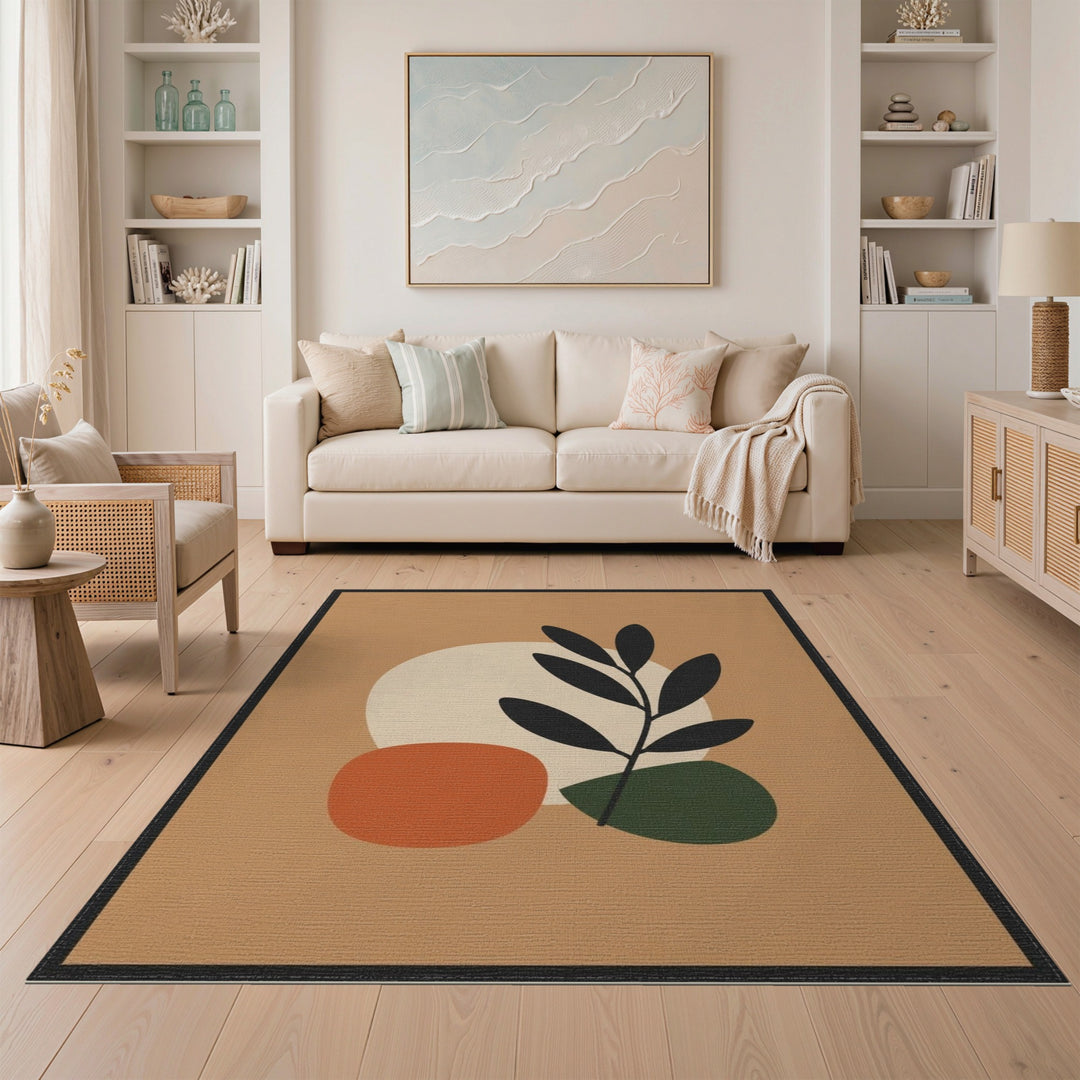 Abstract Area Brown and Tan Abstract Leaf Area Rug in Brown Tan