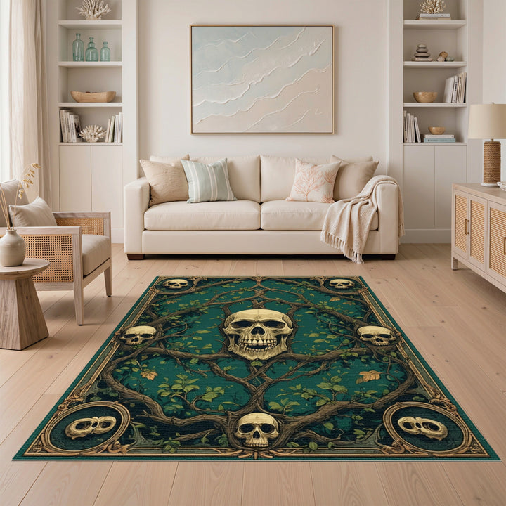 Skull Vine Teal Area Rug