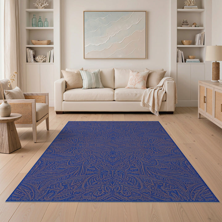 Blue Gold Intricate Medallion Area Rug