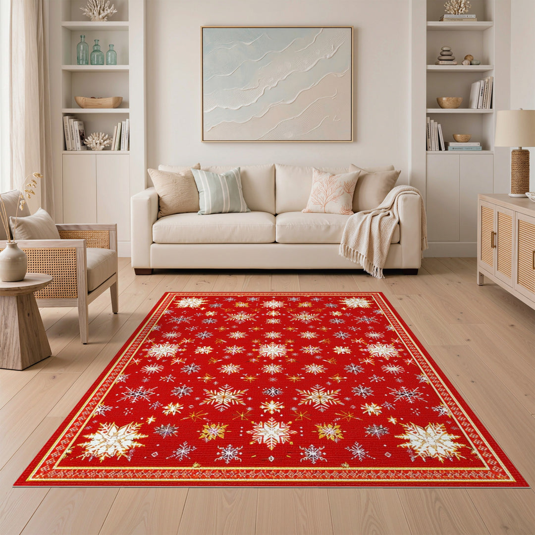 Red Geometric Modern Red Snowflake Area Rug