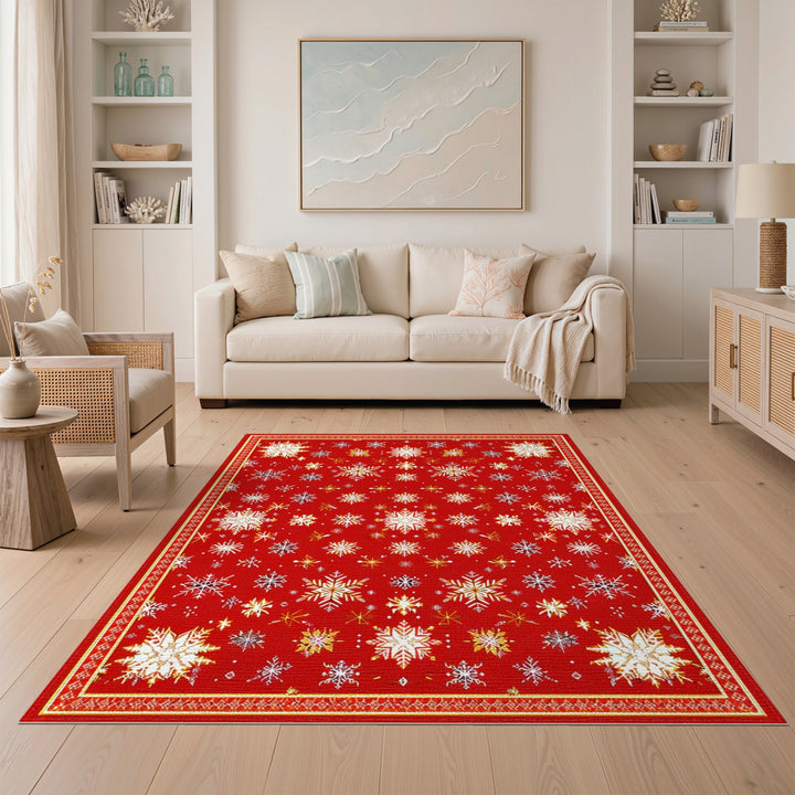 Red Geometric Modern Red Snowflake Area Rug