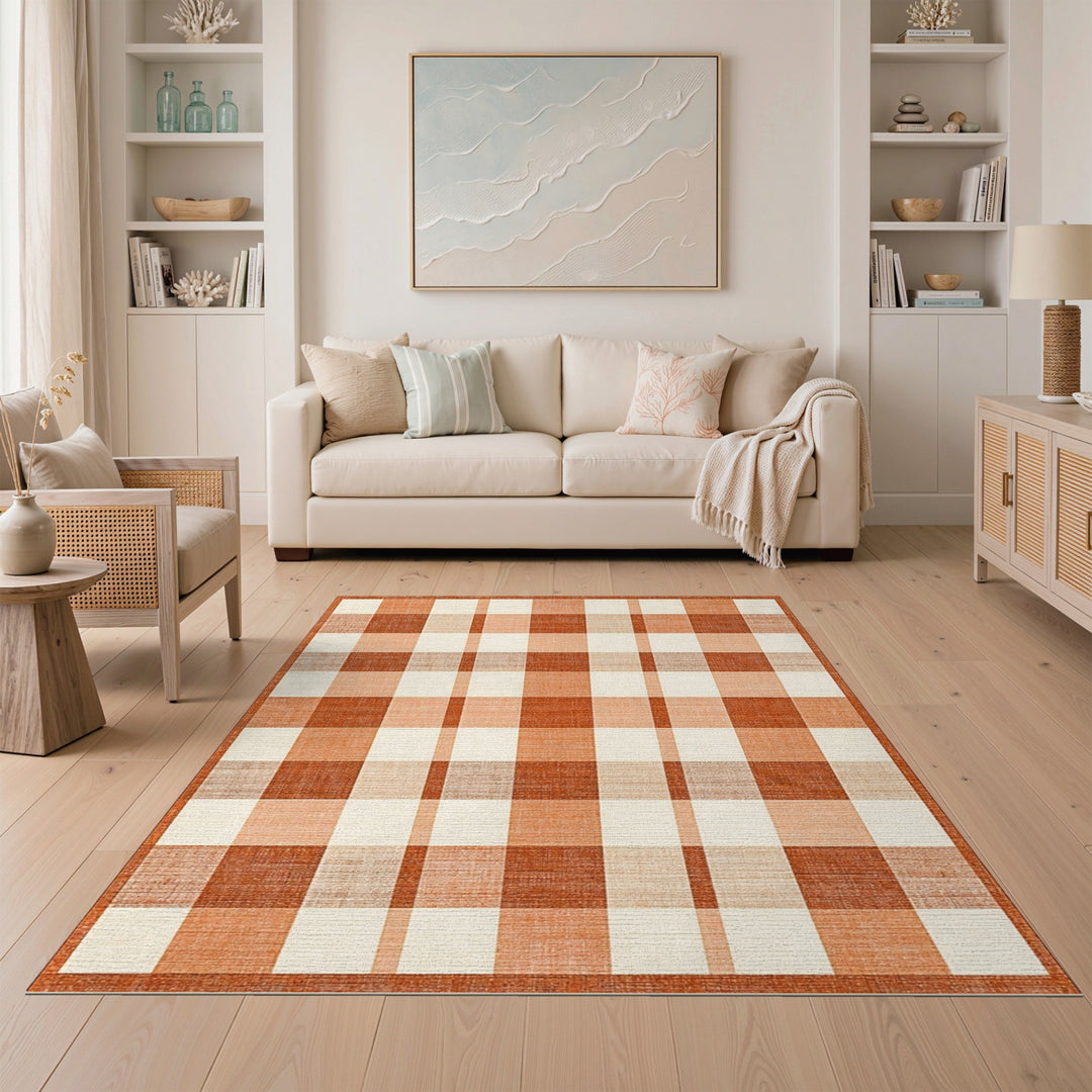 Geometric Modern Checkered Orange Checkered Geometric Area Rug