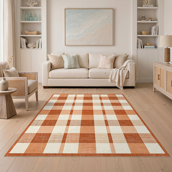 Geometric Modern Checkered Orange Checkered Geometric Area Rug