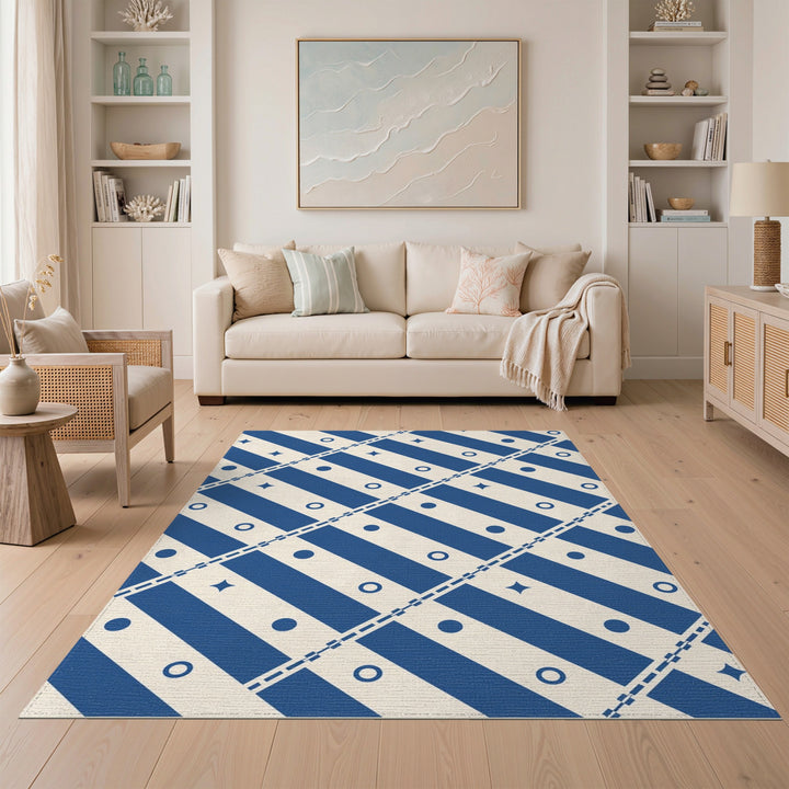 Geometric Modern Blue and Teal Blue Geometric Striped Area Rug