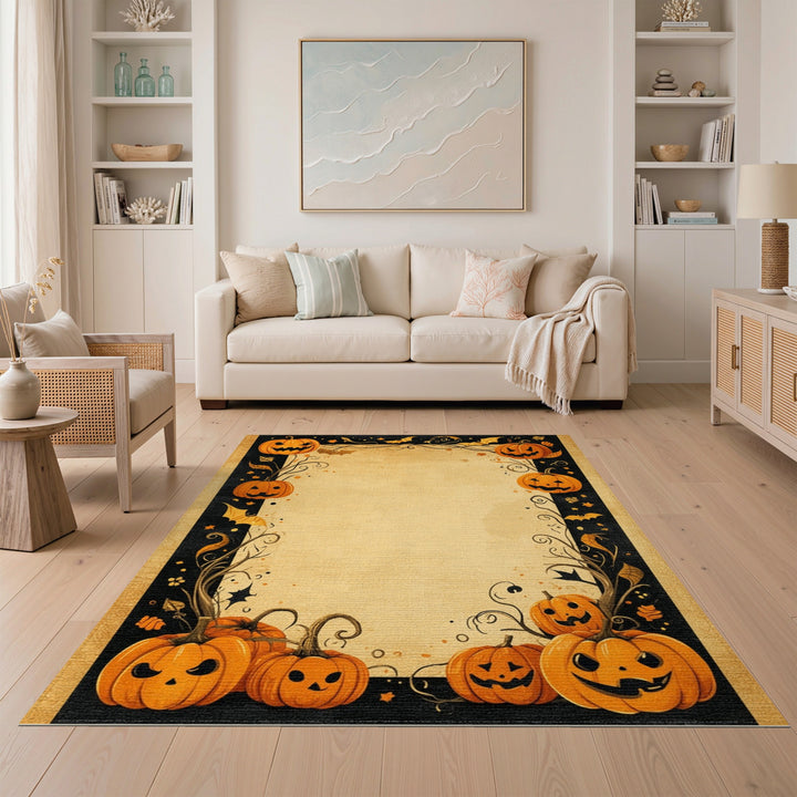 Vintage Halloween Pumpkin Border Area Rug