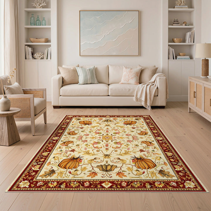 Multi-color and Patterns Autumn Pumpkin Floral Area Rug