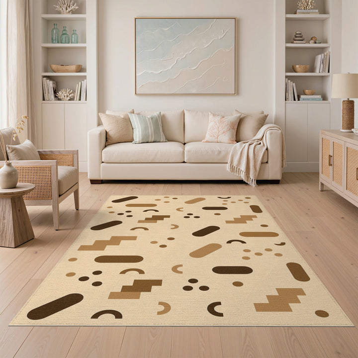 Geometric Modern Geometric Brown Tan Washable Area Rug